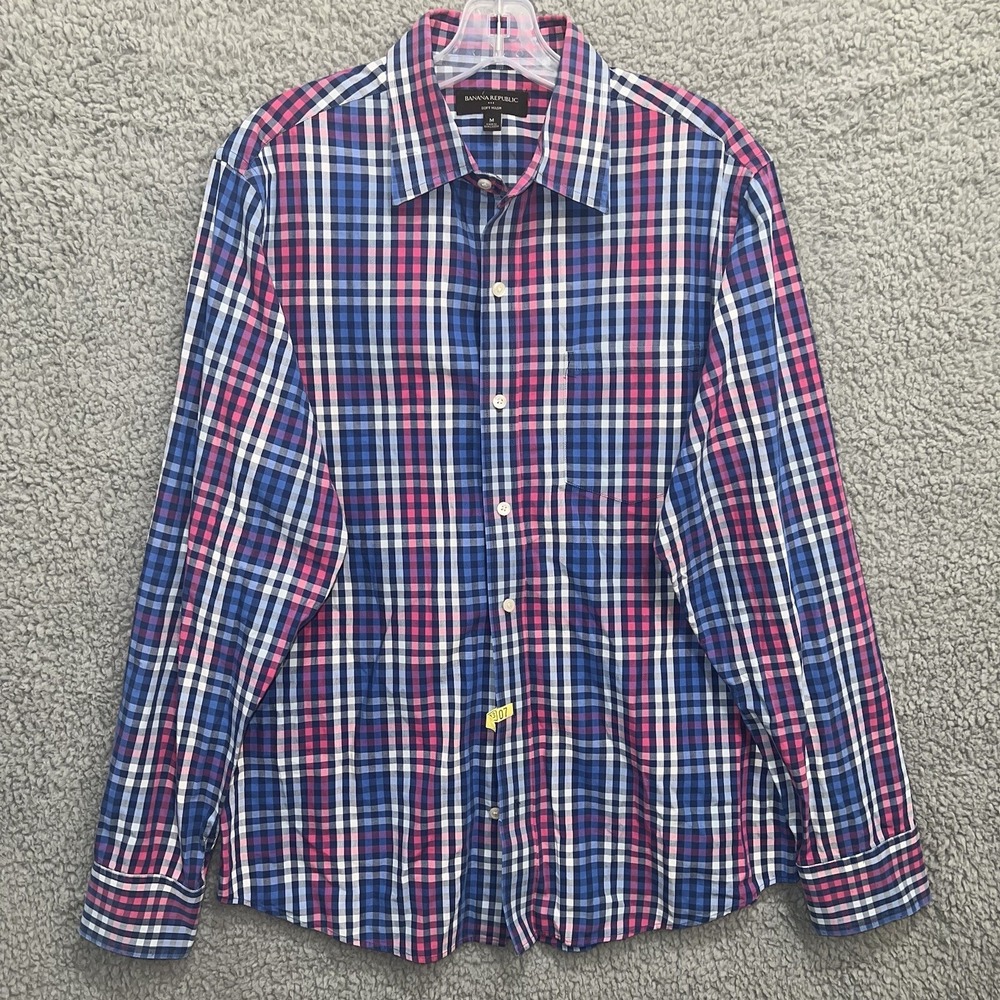Banana Republic Shirt Men's Sz M Pink Blue White Soft Wash Check Button Up Plaid